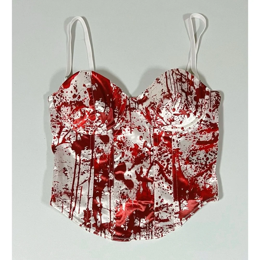 Dolls Kill White Blood Halloween Costume Cosplay Corset Bustier Top Shirt XS 🩸🔪 - Picture 1 of 3